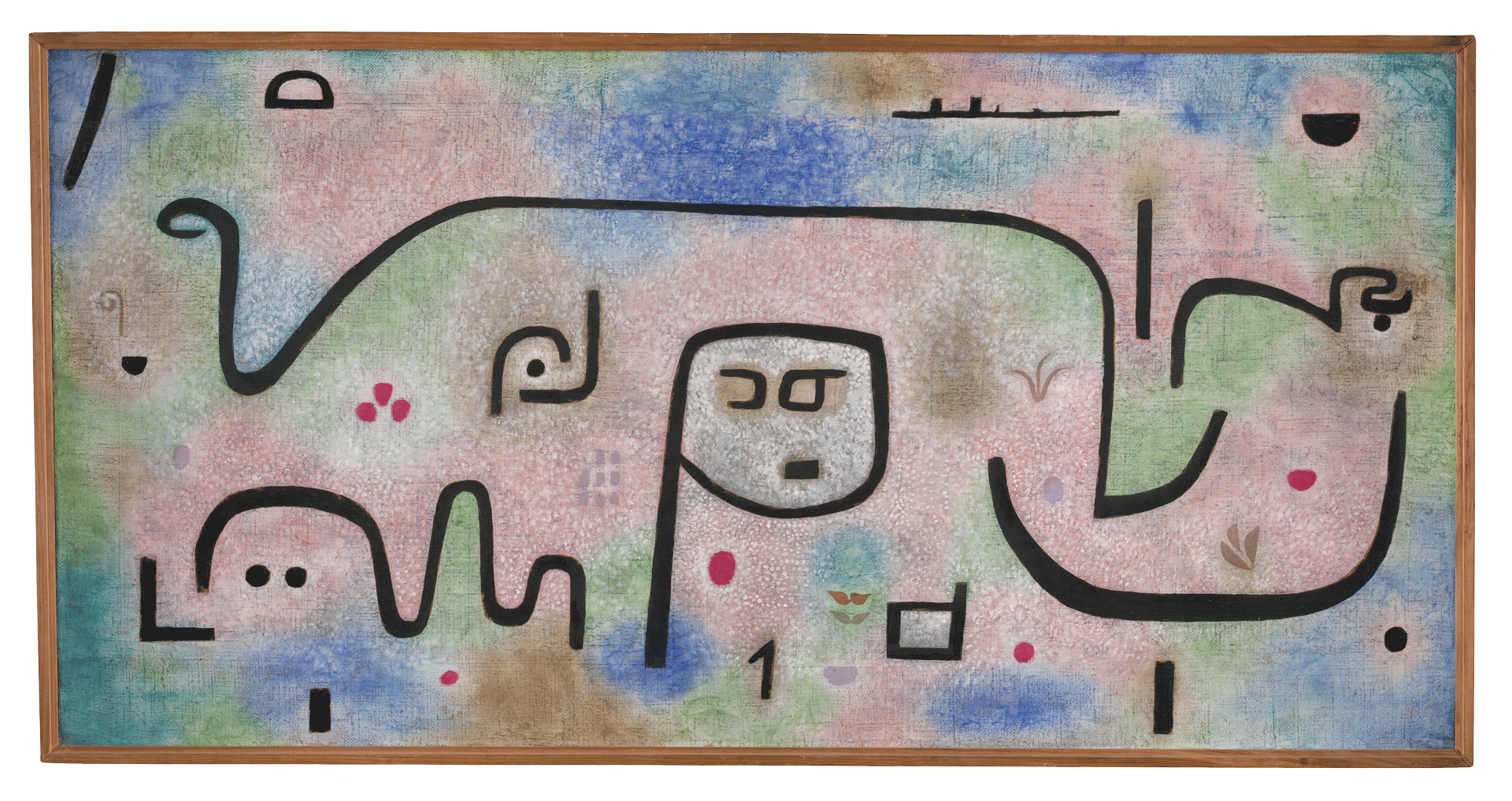 A media work on burlap in original frame by Paul Klee, titled Insula dulcamara, 1938, 481 ‚ÄãInsula Dulcamara, 1938, 481, dated 1938.